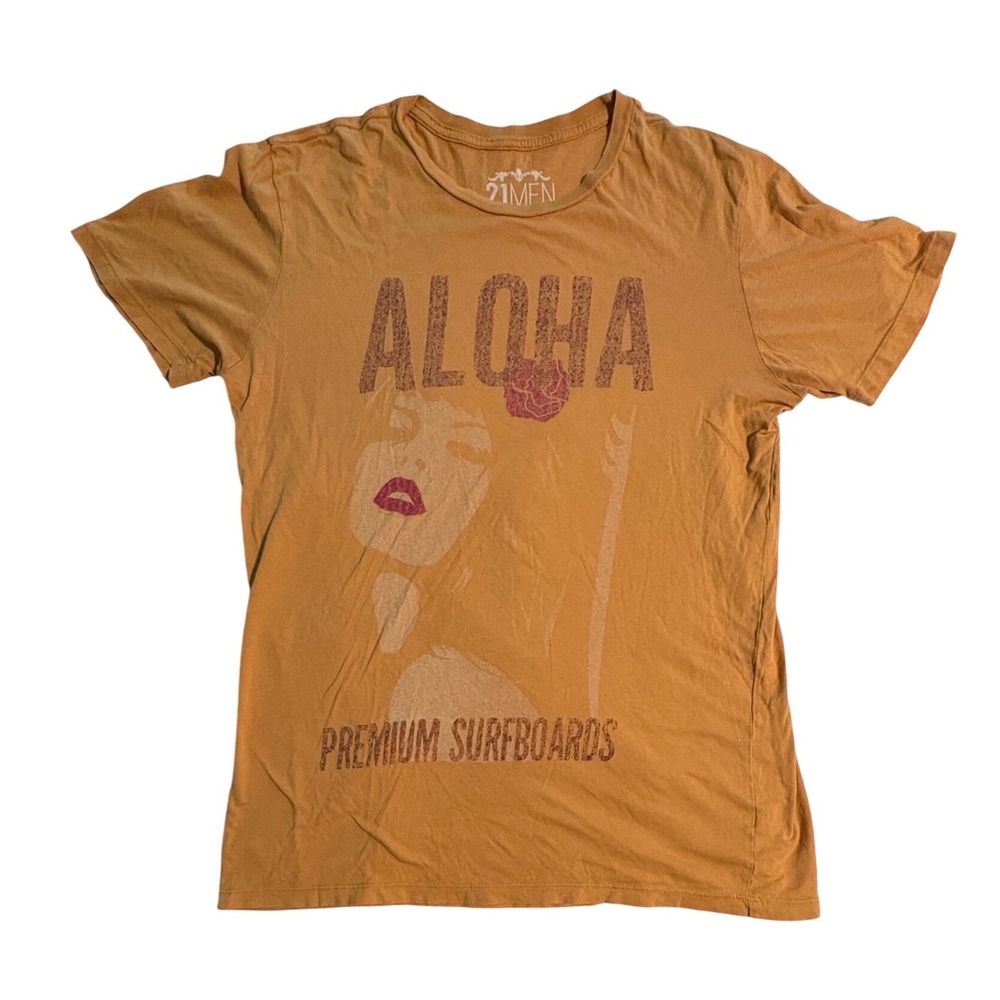 Y2K 21Men Forever 21 Aloha Surfboards Graphic T Shirt Orange Mustard Size Medium